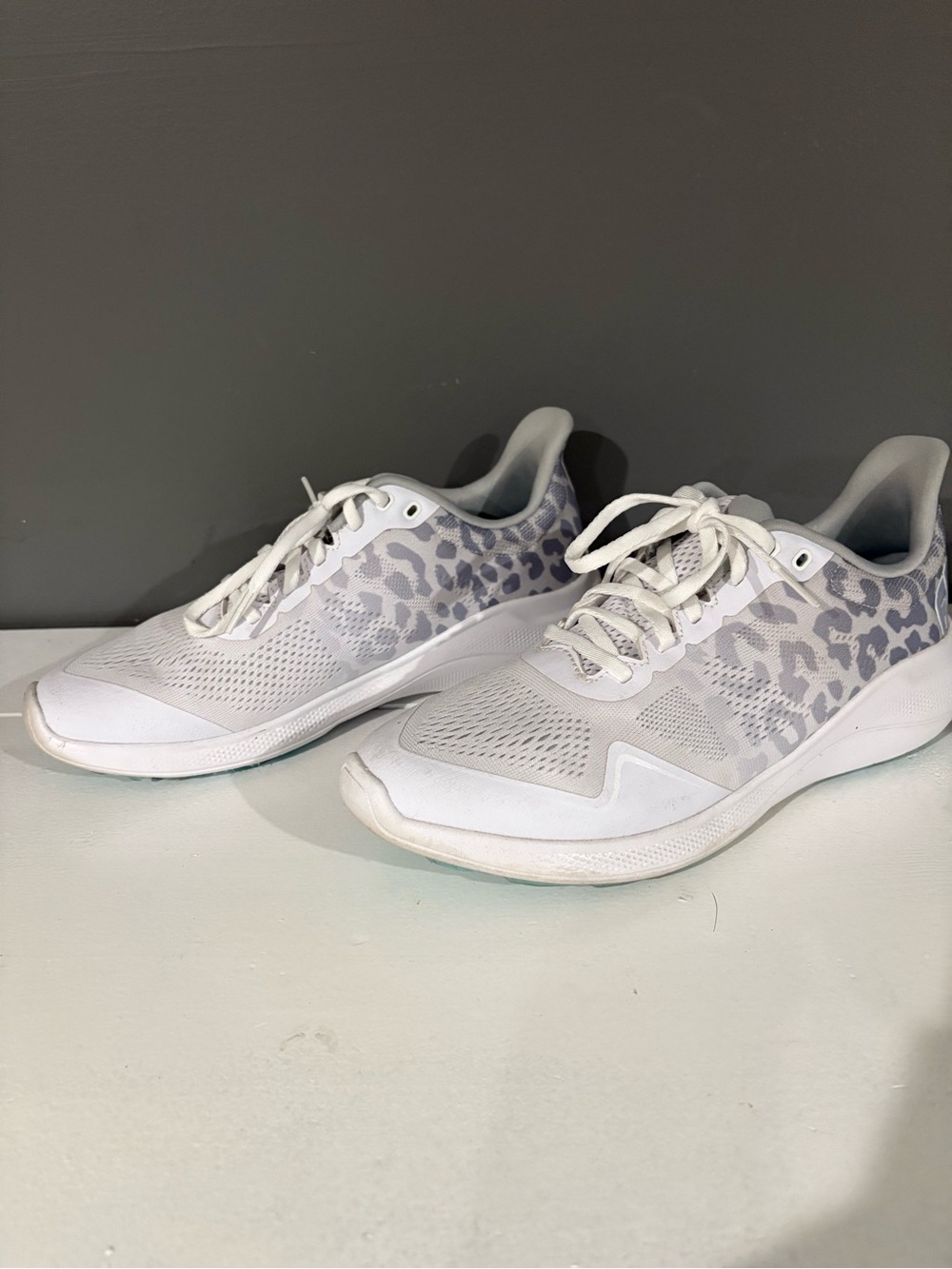 FootJoy Women's White and Light Gray Leopard-Accent Golf Shoes